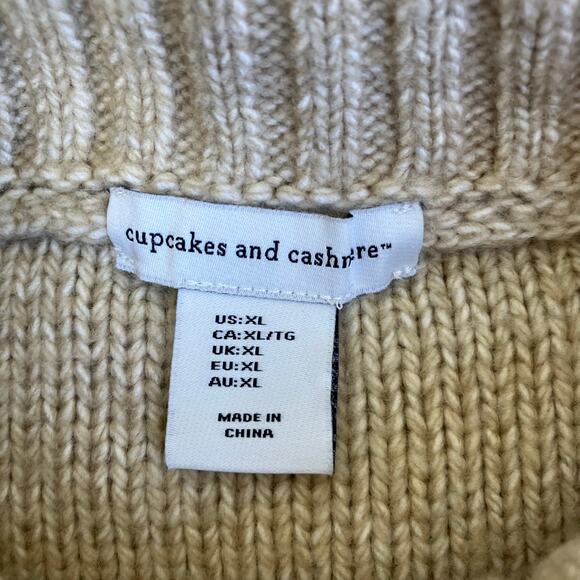 Cupcakes & Cashmere Sz XL Mock Neck Cable Knit Sweater Bobbles Heathered Oatmeal - Picture 7 of 16